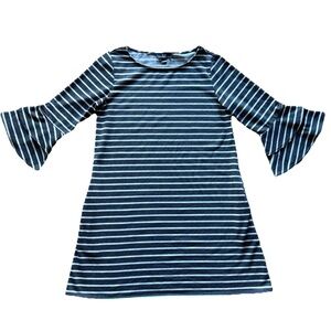 AGB Striped Dress Size Medium Bell sleeves knee length pockets